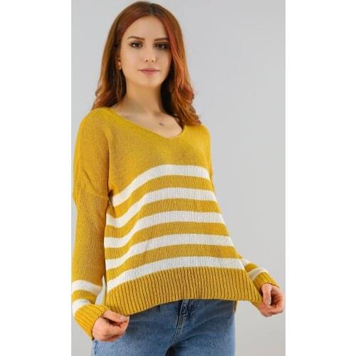 Cotton Striped Knitwear Mustard-4603.1060