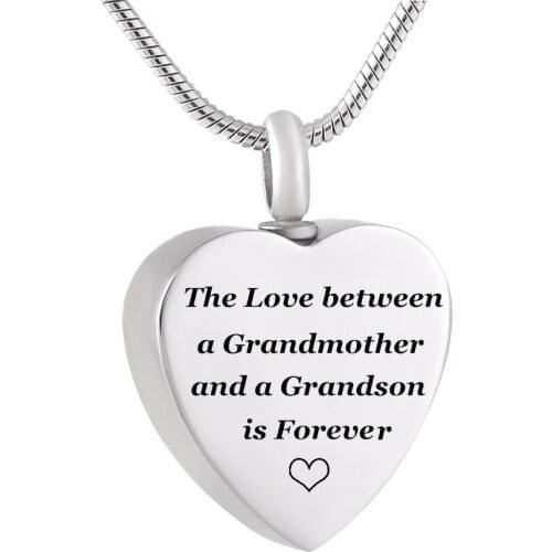 IJD9851 Stainless Steel Cremation Ashes Forever Love Grandma&Grandson Urn Necklace Memorial Keepsake Pendant Jewelry