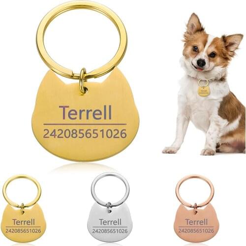 Customized Pet ID Tag Cat Keychain Pet Cat Collar Accessories Decoration Free Engraving Collars Stainless Steel Cat Tags Keyring