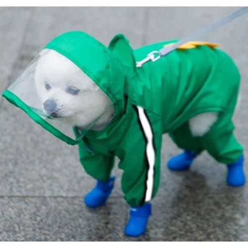 Cute Waterproof Dog Raincoat with Hood Poncho and Reflective Stripe Lightweight Breathable Pet Rain Poncho Jacket Puppy Clothes