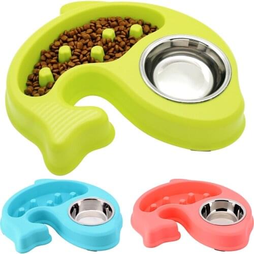 Anti Choke Dog Feeding Bowls Pet Food Water Bowl Puppy Slow Down Eating Feeder Dish Drinking Bowl Dogs Supplies Green Pink Blue