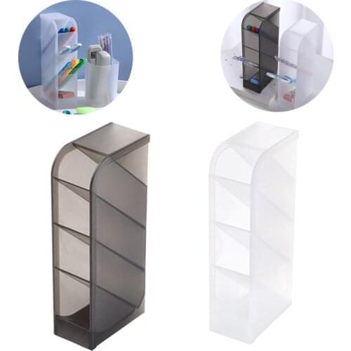 Multi-Function 4 Grid Desktop Makeup Brush Pen Holder Storage Case Clear White Black Plastic Box Creative Makeup Brush Organizer