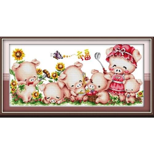 The family of pigs(1) cross stitch kit cartoon 14ct 11ct count print canvas stitching embroidery DIY handmade needlework