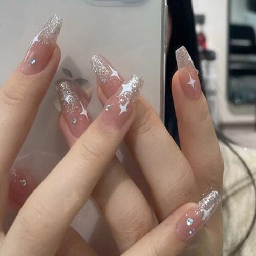 24pcs Fake Nails With Glue Ballet Stars Wear Long Paragraph Fashion Manicure Patch False Nails Wearable Nail Press On Nails DL