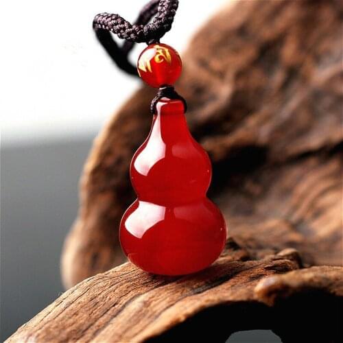 Natural Red Chalcedony Jade Gourd Pendant Necklace Chinese Carved Fashion Charm Jewelry Accessories Amulet for Men Women Gifts