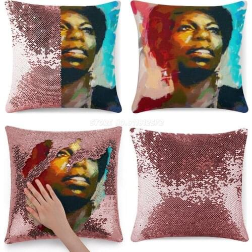 Nina Simone Sequin Pillowcase Cafe Home Decor Color Changing Pillowcase Nina Simone Nina Simone Jazz Blues Music Eunice Kathleen