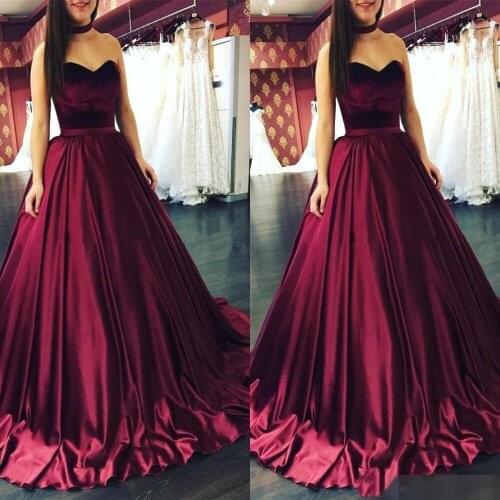 New Design Burgundy Sweetheart Elegant Prom Dresses A Line 2019 Custom Made Sleeveless Long Formal Evening Dresses Party Wear