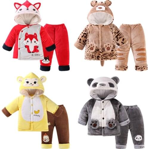 Baby Clothes 2020 Infant Winter Cartoon Animal Sets Toddler Thicken Hoodie+Pants 2Pcs Baby Boys Girls Cute Warm Outing Clothing