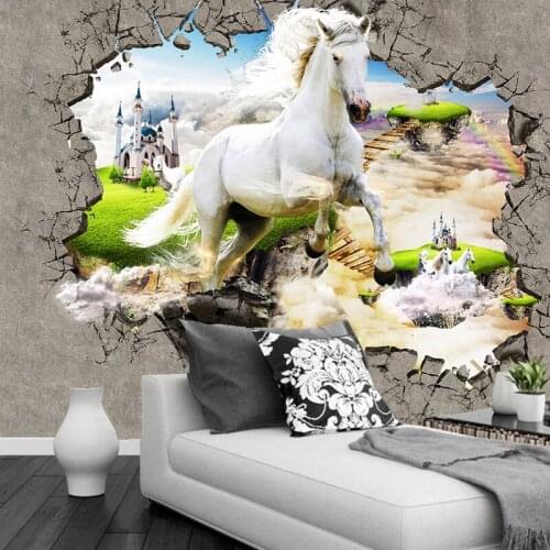 Dropship 3D Bedroom Wallpaper Custom Photo Non Woven Mural Wall Papers Home Decor 3D Stereo Horse 3d Wallpaper Living Room Decor