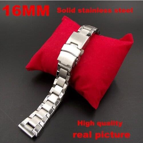 New arrived-1PCS High quality 16MM Solid Stainless Steel links Watch band Watch strap silver color-110905