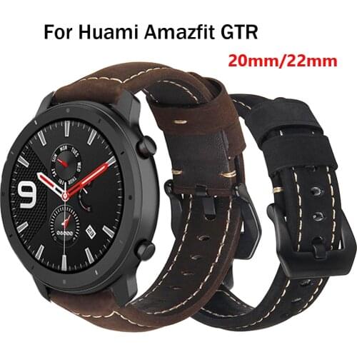 22 20MM Watch bands Replacement for Xiaomi AMAZFIT Pace Stratos 2 strap Leather Strap for Amazfit GTR 47 42MM bracelet watchband
