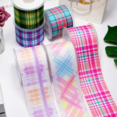 DIY Cartoon Stripes And Grids Printed Grosgrain Ribbon For Craft Supplies Sewing Accessories 5 Yards. 16651