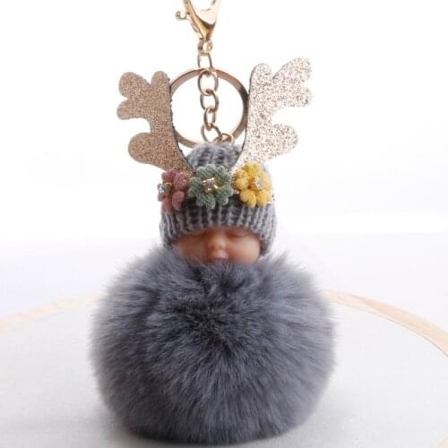 Sleeping Baby Plush Doll Fur Ball Pompom Key Chain Pendant Baby Shower Birthday Party Xmas Gifts Wedding Favors Gifts For Guests