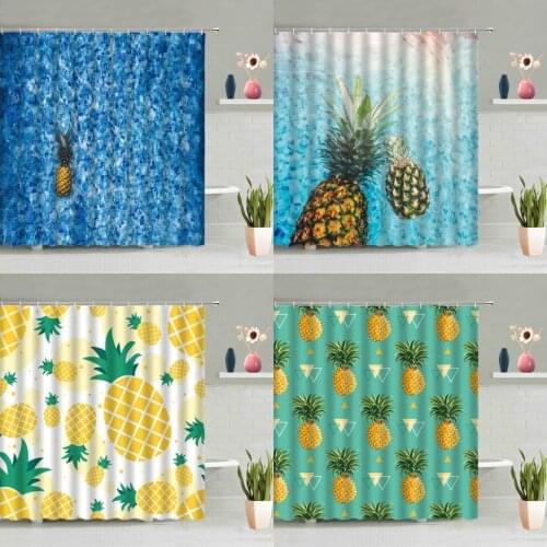 Tropical Fruit Pineapple Shower Curtains Bathroom Decoration Bathing Curtain Washable Hanging With Hook Set Home Decor Screen