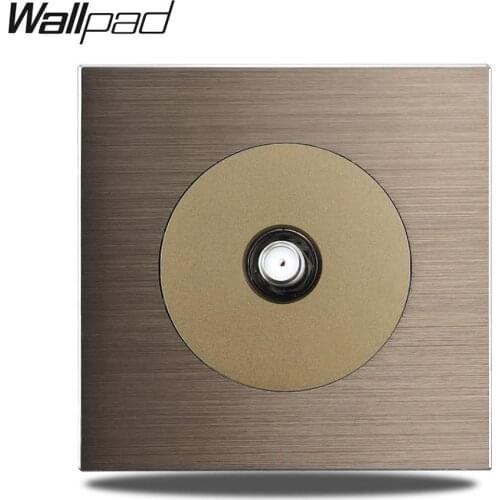 Wallpad L6 Satellite TV Antenna FM Wiring Outlet Wall Socket Brown Brushed Aluminum Panel 86 * 86mm
