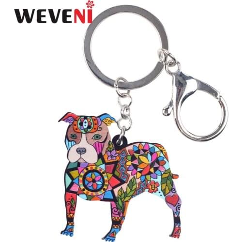 WEVENI Acrylic Boston Terrier Pit Bull Dog Key Chain Key Ring Bag Charm Car Pendant Statement Hot Trendy Jewelry For Women