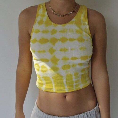 YiYiMiYu Egirl Summer Tie Dye Crop Tops Y2K Knitting Sleeveless Camisole Leisure Tank Crop Tops Female Basic Tees Femme Vest Top