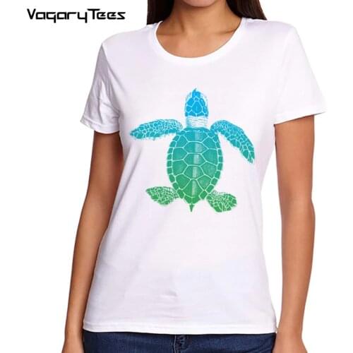 VagaryTees Summer Womens Fashion Ocean Sea Colorful Turtle Printed T-Shirt Short Sleeve Popular Design Tops Novelty Tee