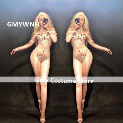 K97 Female sexy diamonds bodysuit bar models wears jumpsuit women catwalk performance outfits dresses prom dance costumes stage