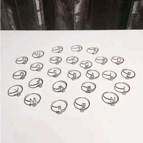 925 Sterling Silver Adjust 26 Letter A TO Z Cute Stunning Fashion Women Ring Simple CZ Sparkling LOVE Letter Charms Ring