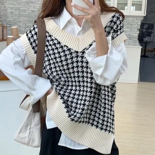 Rouwen 2020 Fashion Oversized Gebreide Vest Trui V-hals Mouwloos Losse Vrouwelijke Vest Chic Tops G20113