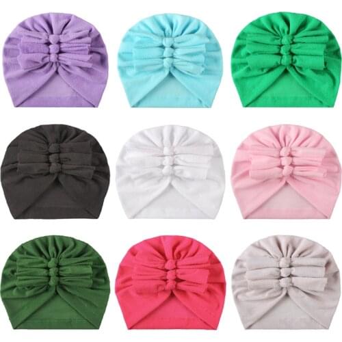 11 Color Kids Boy Girl Hat Cotton Knotted Baby Newborn Pullover Cap Soft Knitted Fabric Pleated Bow Hat Hair Accessories