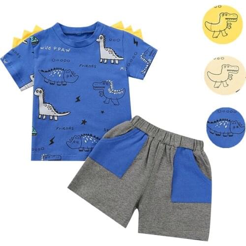 2021 Fashion Toddler Boys Summer Clothing Set Two Piece Set Childrens Short Sleeve Dinosaur Printed T-shirt Shorts