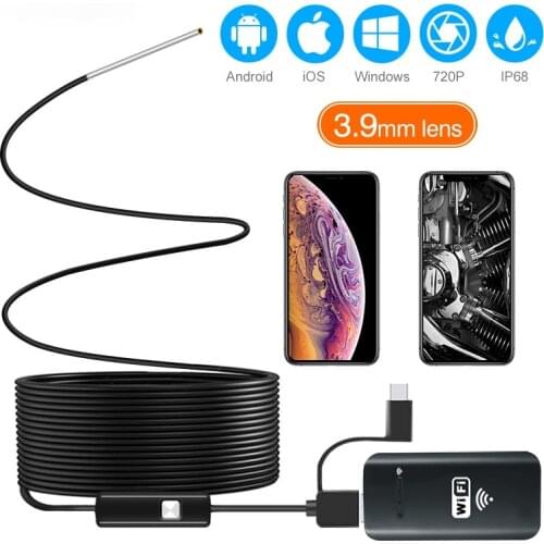 3.9MM Wifi Borescope Endoscope Camera IP67 Waterproof 2000mAh Semi-Rigid Snake Camera for Android and iPhone, iOS Samsung PC