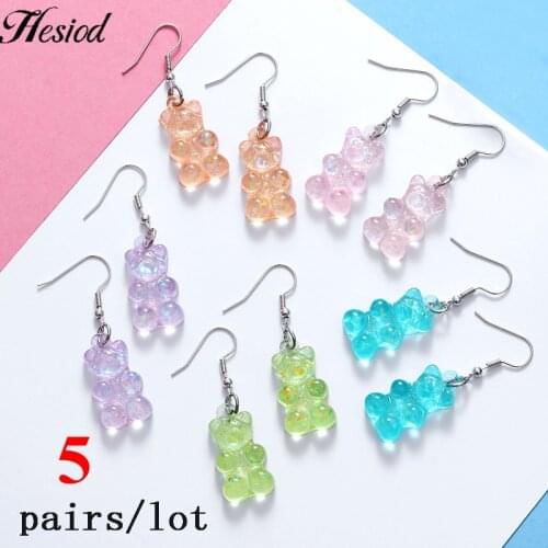 5 Or 6 Or 8 Pairs New Fashion Hesiod Acrylic Bear Mushroom High Heels Flowers Earring Pendant Suitable for Girls Or Ladies Gifts