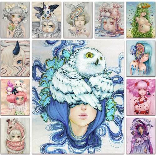 Full Diamond embroidery Cartoon sexy beauty owl bee lion horse giraffe Diamond painting mosaic girl animals butterfly bird fish