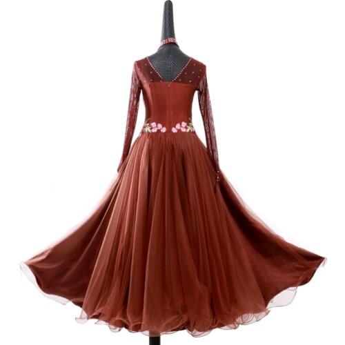 Ballroom Dance Dresses Ladys Short Sleeve Stage Waltz Dancing Skirt Women Cheap Ballroom Competition Dance Dress