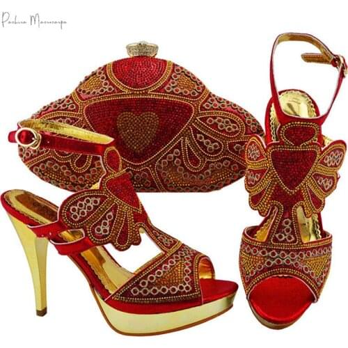 High Quality African Woman Sandals Shoes With Purse Set Italian Elegant High Heels Shoes And Bag Set For Wedding Party