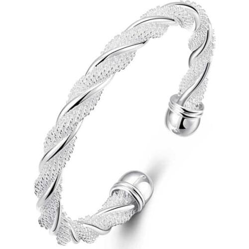 BABYLLNT 925 Silver For Women Man Mesh Wide Braided Bracelet Bangle Chain Wristband Jewelry Bijoux Punk Jewelry Gift