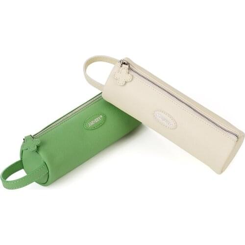 Amnery Genuine Leather Pencil Large Capacity Storage Case Zippered Pen Case Stationery Bag Zipper Pouch Pencil Holder