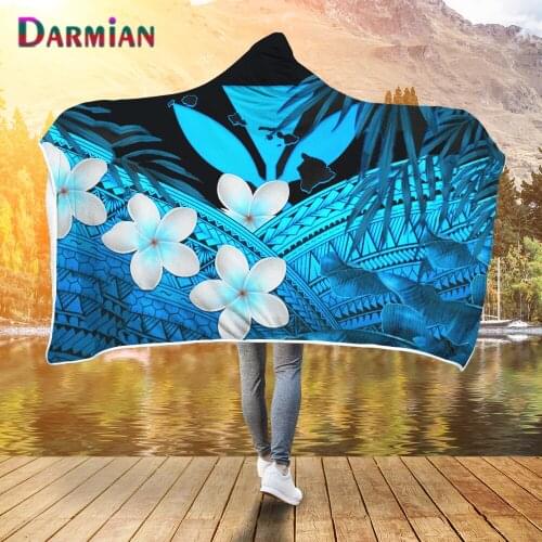 DARMIAN Hawaii Kanaka Maoli Polynesian Printed Hooded Blanket Flannel Plush Throw Quilt Home Decor Beddroom Soft Fleece Blankets