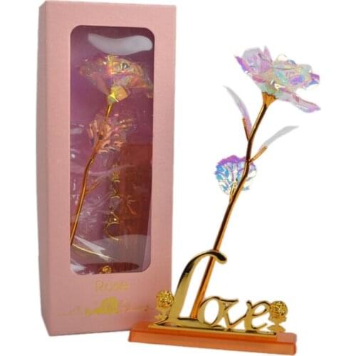 Valentines Day Artificial Flowers Rose Flower Forever 24K Gold Rose Colorful with Base with Luxury Gift Box for Women