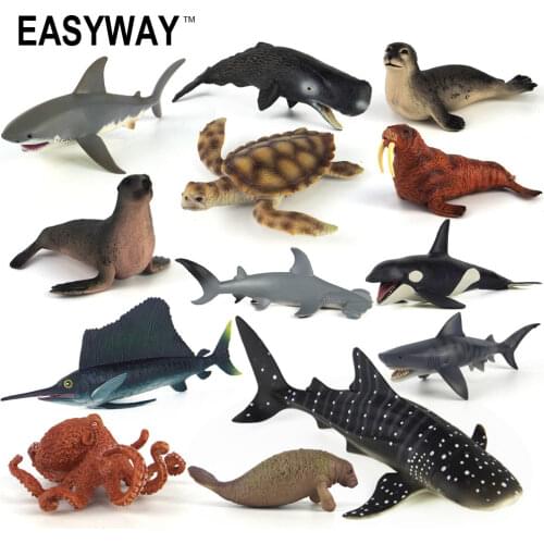 EASYWAY Sea Life Animals Action Figures PVC Plastic Shark Toy for Kids Boy Fish Collectible Figurines Model Turtle Octopus Set