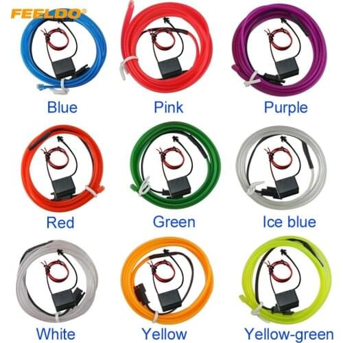 FEELDO 1PC 3M 9-color Flexible Moulding EL Neon Glow Lighting Rope Strip With Fin For Car Decoration #AM3269