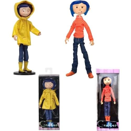 NECA Coraline Doll Figure The Secret Door Coraline y la Puerta Secreta Raincoat Striped Shirt Toy 18CM