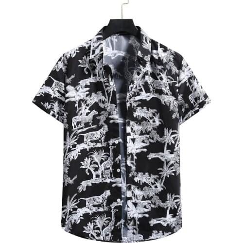 Animal Tree Print Hawaiian Aloha Shirt Men 2021 Summer New Short Sleeve Beach Shirts Men Clothing Harajuku Casual Shirt Male XXL