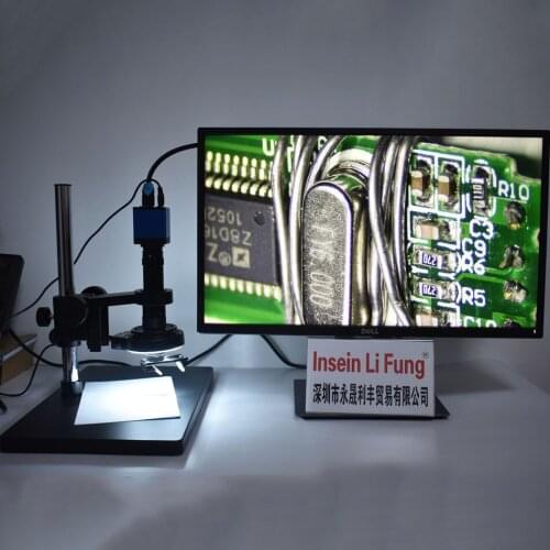 HDMI WDR Video Microscope Camera+2D 3D Side Face Adjustable Large Field of View 10X-180X Zoom C-mount Lens+LED Light+Workbench