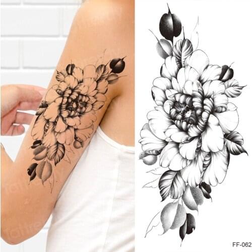 Fake tattoo rose flower peony drawing women tattoo sticker black waterproof temporary tattoo peonies for girls arm sleeve wrist