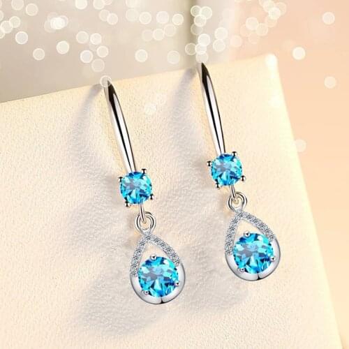 Exquisite Silver Color Water Drop Shaped Inlaid Crystal Zircon Rhinestone Metal Dangle Earrings for Women Wedding Party Jewelry