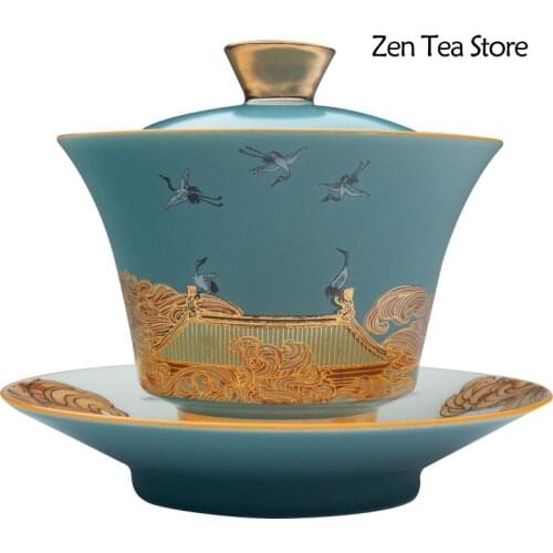 Ceramic Enamel Color Cover Bowl Teacup Forbidden City Sancai Gaiwan Kung Fu Tea Cup Teaware Tea Ceremony Gong Dao Cup Drinkware