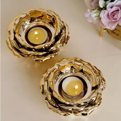 Ceramic water lily petal candle holder flower candle holder golden ceramic candle holder ornament decoration craft