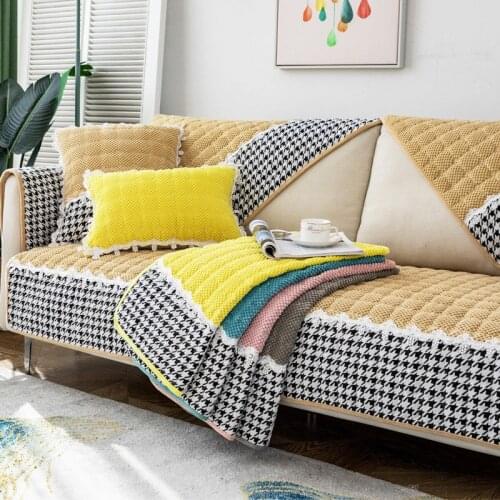 Plaid Velvet Sofa Cover 2/3 Seat Quilted Patchwork Couch Cover Plush Thick Non-slip Armchair Slipcovers Living Room Sectional