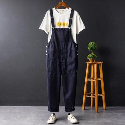 Mens Retro Pockets Loose Overall Jumpsuit Romper Suspender Trousers Pants 4Colors Summer New 2020