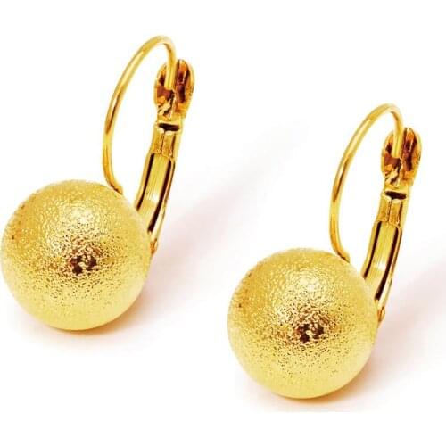 MxGxFam 24 K Pure Gold Color Frosted Ball Charm Hoop Earrings For Women Fashion jewelry