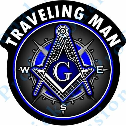 ProSticker 121V (One) Masonic "Traveling Man" Freemason Compass Square Decal PVC Sticker Decal Motorcycle waterproof Decal
