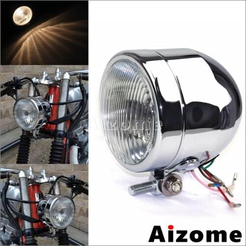 12V Motorcycle Custom Headlamp H4 Bulbs Chrome Headlight Front Light For Cafe Racer Yamaha Honda Suzuki Kawasaki DR RM KLX250